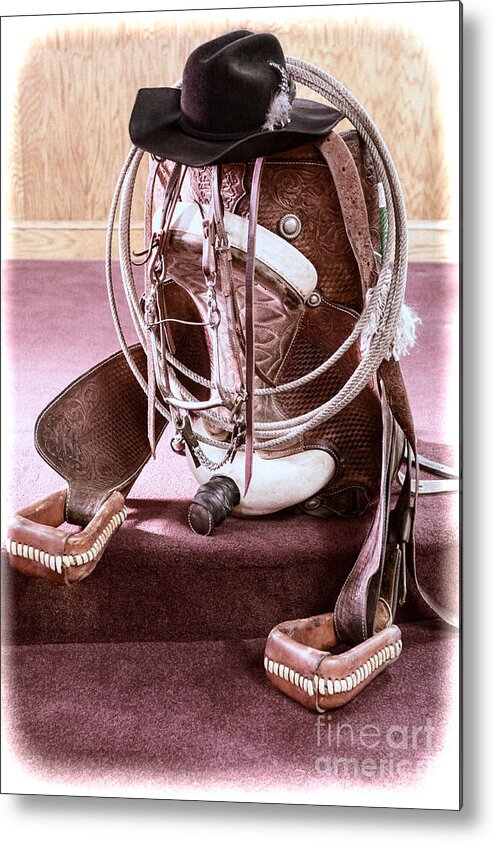 Cowboy Hat Metal Print featuring the photograph A Cowgirl's Gear by Lawrence Burry