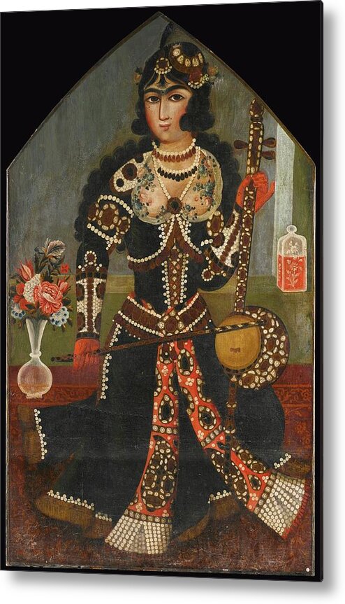 A Female Musician Playing A Spike Fiddle Metal Print featuring the painting A female musician playing a spike fiddle by Eastern Accent 