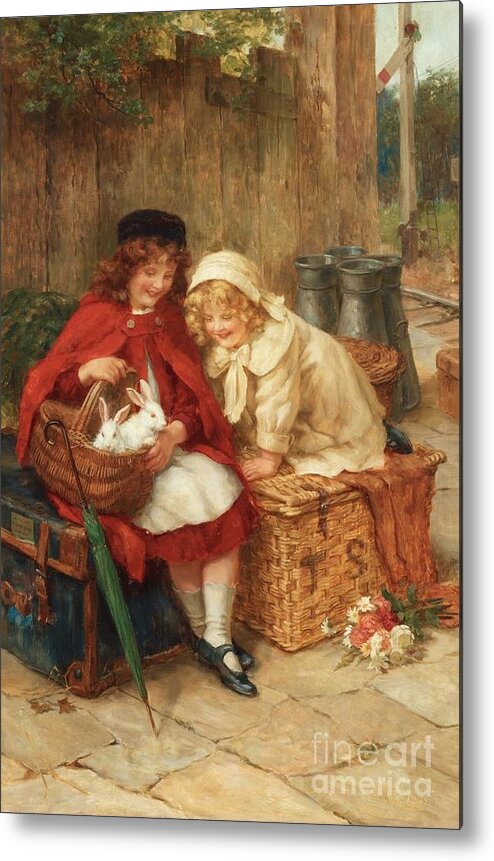 George Sheridan Knowles - A Peek In The Basket Metal Print featuring the painting A Peek in the Basket by MotionAge Designs
