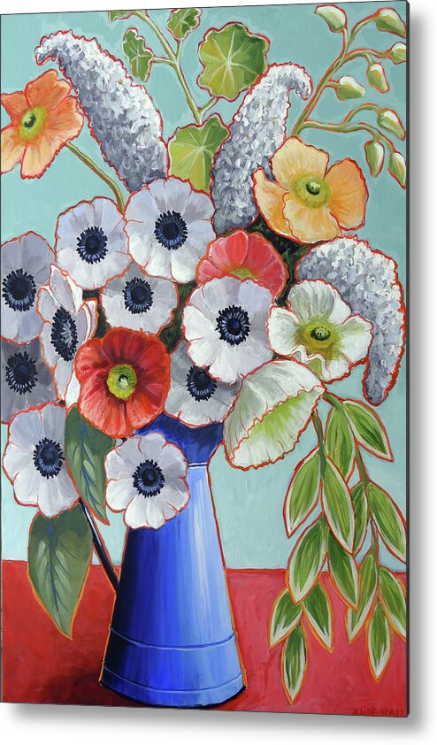 Contemporary Floral Metal Print featuring the painting A Pitcher of Anemones by Ande Hall