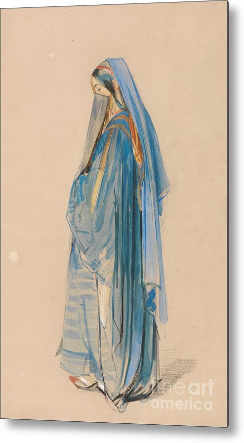 John Frederick Lewis - A Young Turkish Woman Metal Print featuring the painting A Young Turkish Woman by Celestial Images