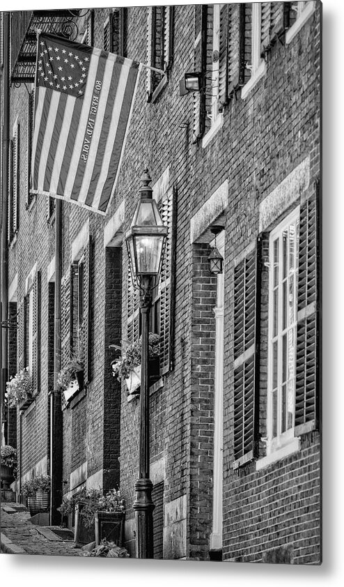 Acorn Street Metal Print featuring the photograph Acorn Street Details BW by Susan Candelario