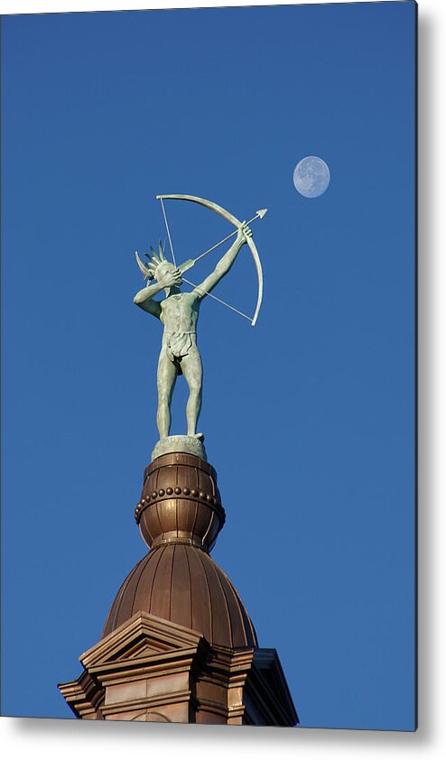 Ad Astra Statue Metal Print featuring the photograph Ad Astra Shoots The Moom by Alan Hutchins