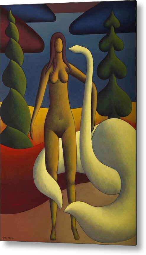 Nude In Landscape By Lake With Swan Metal Print featuring the painting Adel with swan by Alan Kenny