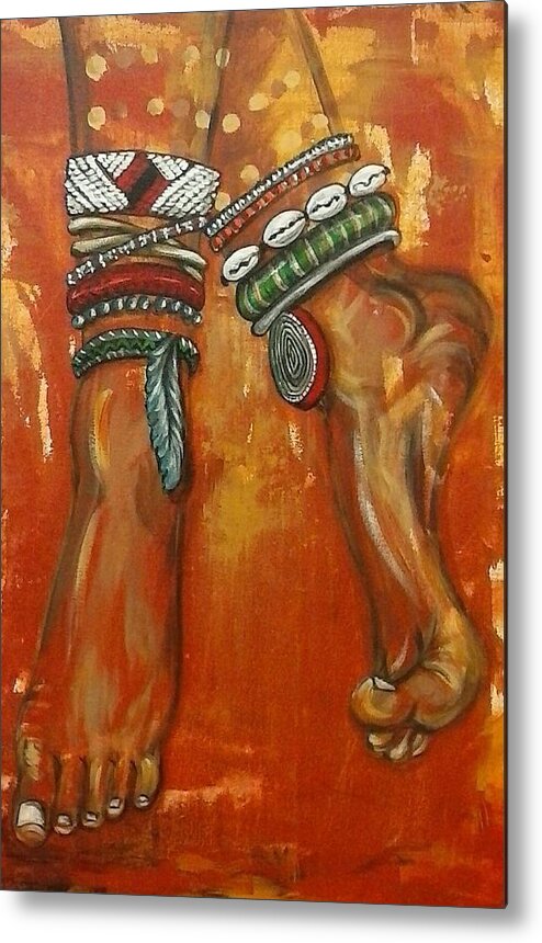 African Feet Metal Print featuring the painting Adornment by Jenny Pickens