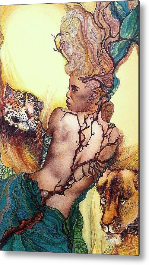 Metal Print featuring the drawing Daughter of the wilds by Bernadett Bagyinka