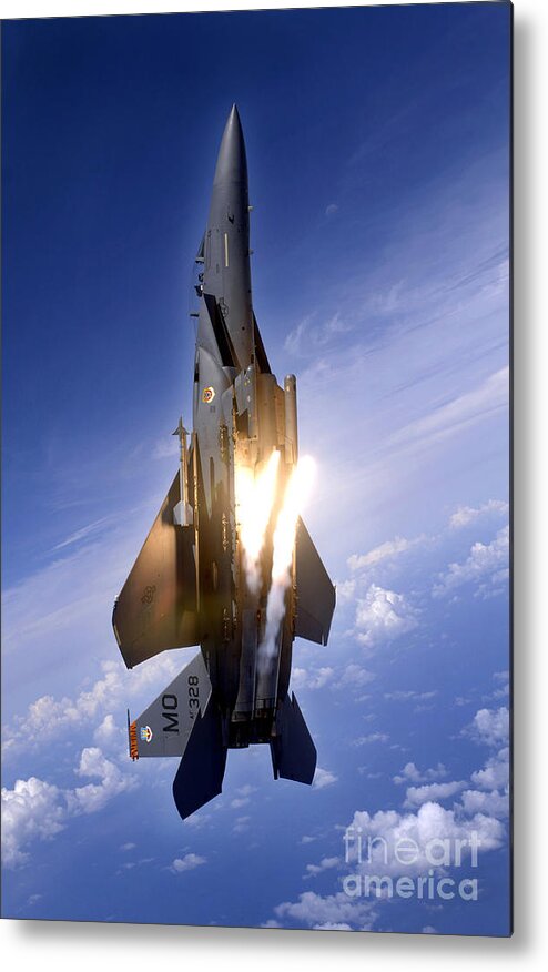 Vertical Metal Print featuring the photograph An F-15e Strike Eagle Pops Flares by Stocktrek Images