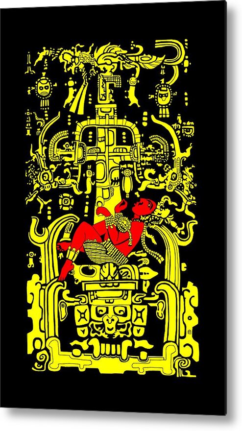 Ancient Metal Print featuring the digital art Ancient Astronaut Yellow and Red version by Piotr Dulski