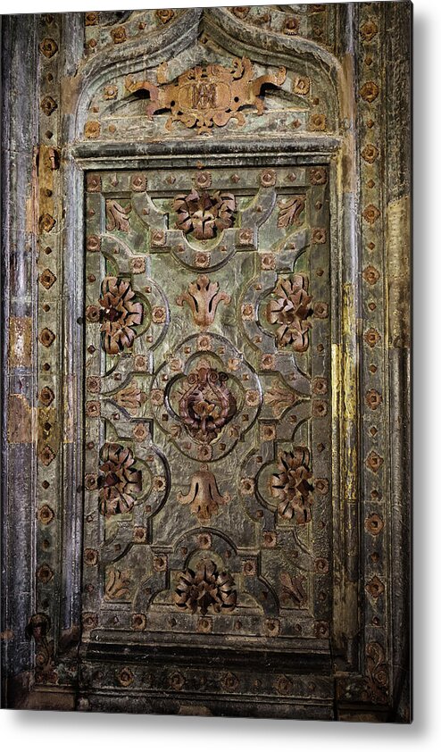 Ancient Metal Print featuring the photograph Ancient Ornate Door of Girona Cathedral by Artur Bogacki