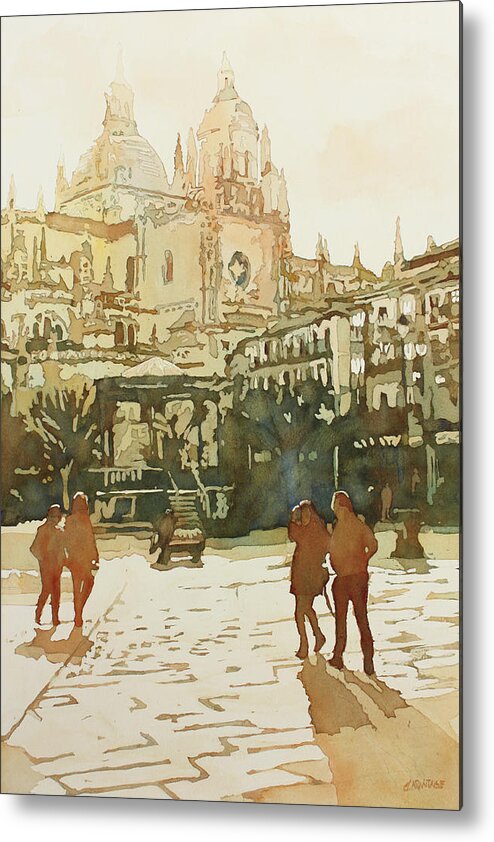Segovia Metal Print featuring the painting April on the Plaza Mayor by Jenny Armitage