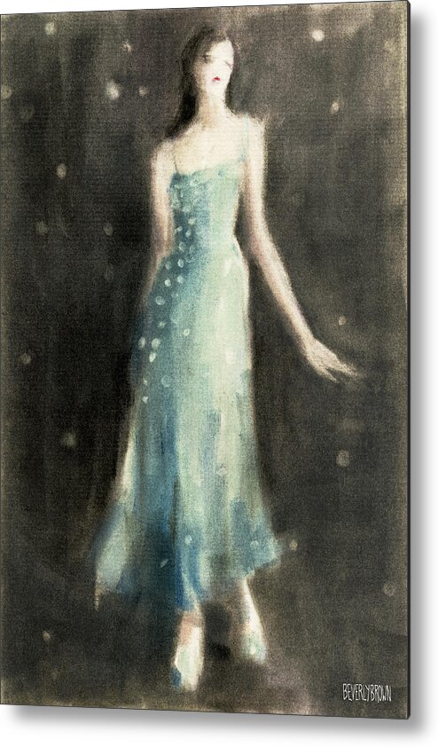 Fashion Metal Print featuring the painting Aqua Blue Evening Dress by Beverly Brown Prints