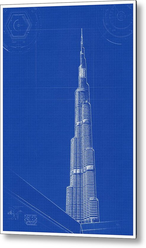 Nature Metal Print featuring the painting Archtecture Blueprint Burj Khalifa by Celestial Images