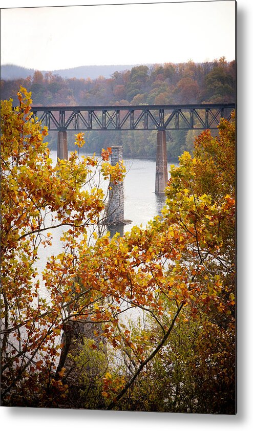 Bridge Metal Print featuring the photograph Autumn bridge by Kelley Nelson