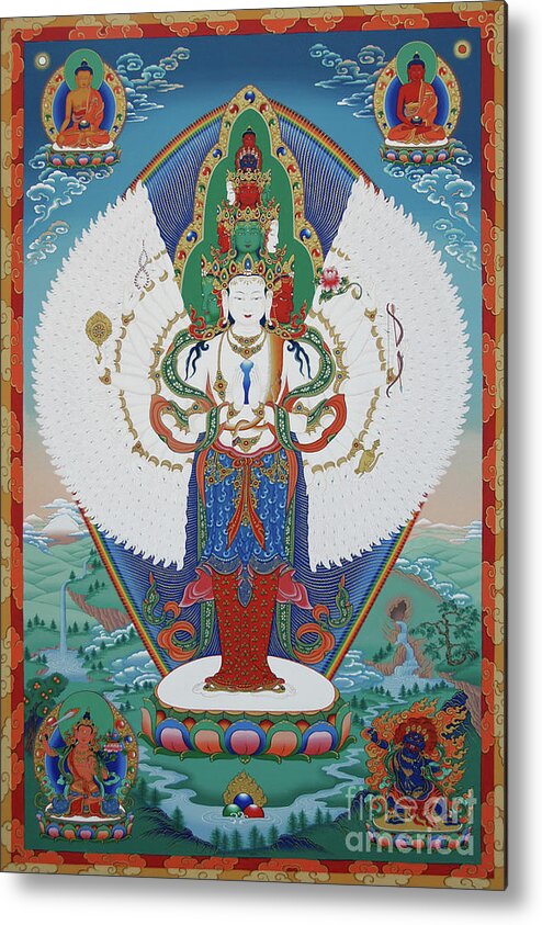 Chenrezig Metal Print featuring the painting Avalokiteshvara Lord of Compassion by Sergey Noskov