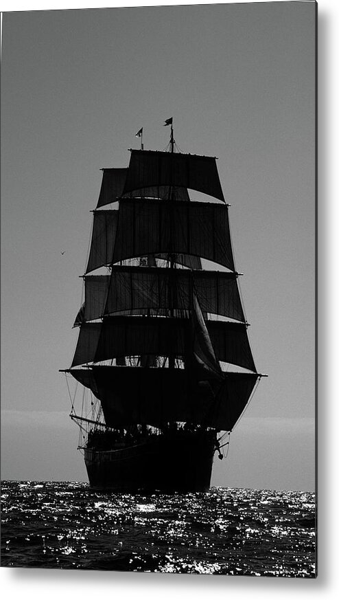 Black And White Metal Print featuring the photograph Back lit Tall Ship by David Shuler