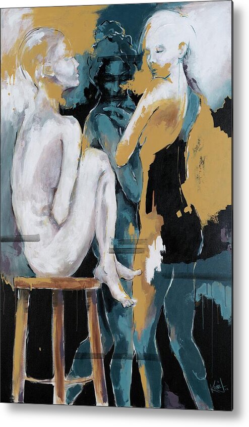 Dancer Metal Print featuring the painting Backstage - beauties sharing secrets by Konni Jensen