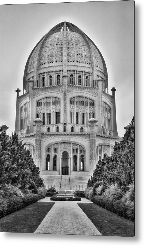 Baha'i Temple Metal Print featuring the photograph Baha'i Temple - Wilmette - Illinois - Vertical Black and White by Photography By Sai