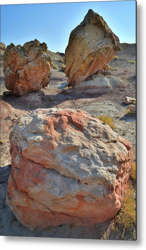 Grand Junction Metal Print featuring the photograph Balanced Boulders in Bentonite Site by Ray Mathis