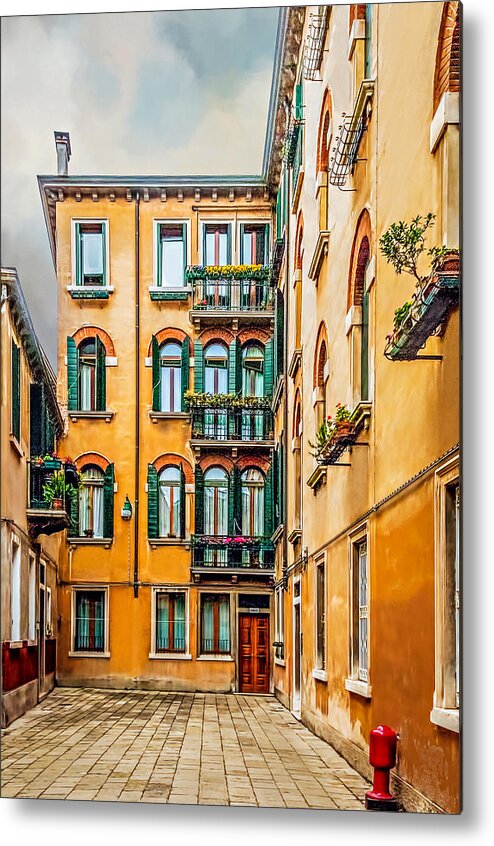 Alley Metal Print featuring the photograph Balconies, Windows and Doors by Maria Coulson