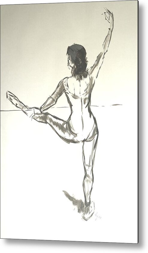  Metal Print featuring the drawing Ballet Dancer With Left Leg On Bar by Mike Jory