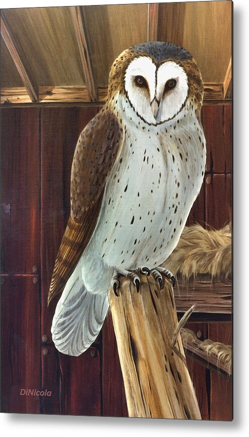 Nature Metal Print featuring the painting Barn Owl by Anthony DiNicola