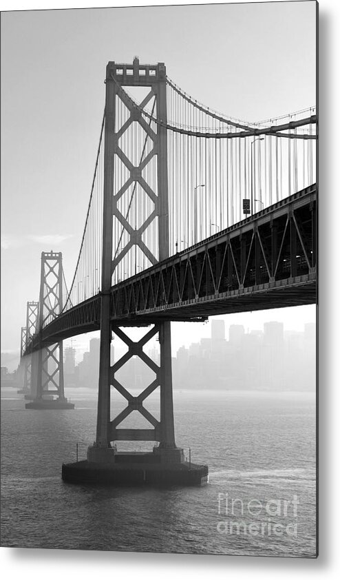 Cable Metal Print featuring the photograph Bay Bridge San Francisco San Francisco - Black And White by Peter Dang