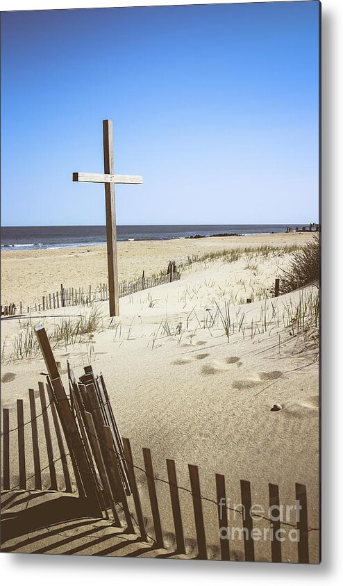 Beach Cross Metal Print featuring the photograph Beach Cross at Ocean Grove by Colleen Kammerer