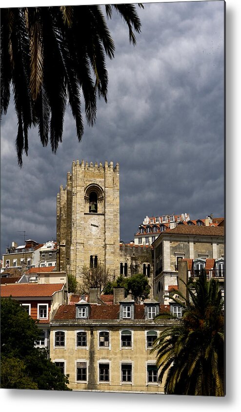 Lisbon Metal Print featuring the photograph Bell Tower Against Roiling Sky by Lorraine Devon Wilke