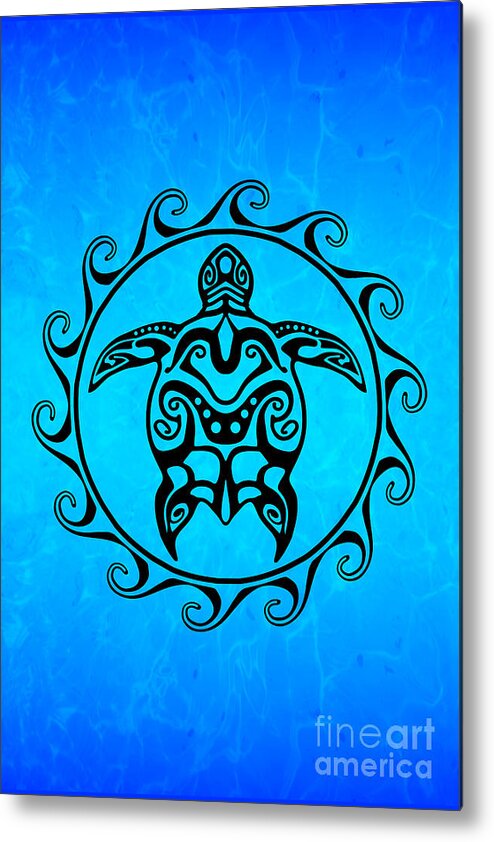 Samoan Metal Print featuring the digital art Black Tribal Turtle by Chris MacDonald