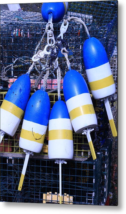 Seascape Metal Print featuring the photograph Blue And Gold Bouys by Doug Mills