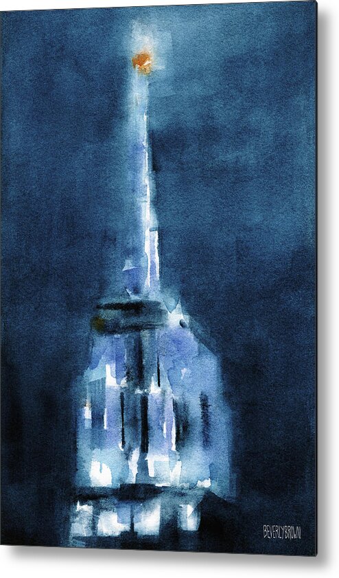 New York Metal Print featuring the painting Blue Empire State Building by Beverly Brown