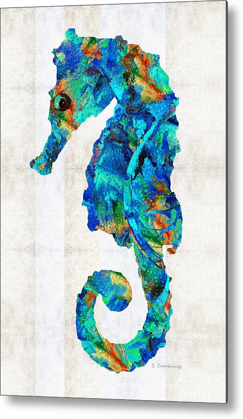 Seahorse Metal Print featuring the painting Blue Seahorse Art by Sharon Cummings by Sharon Cummings