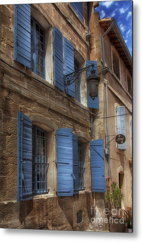 Blue Metal Print featuring the photograph Blue Shutters by Timothy Johnson