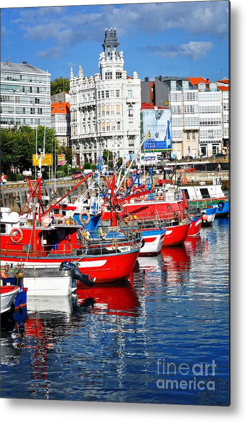 Fishing Boats Metal Print featuring the photograph Boats in the Harbor - La Coruna by Mary Machare