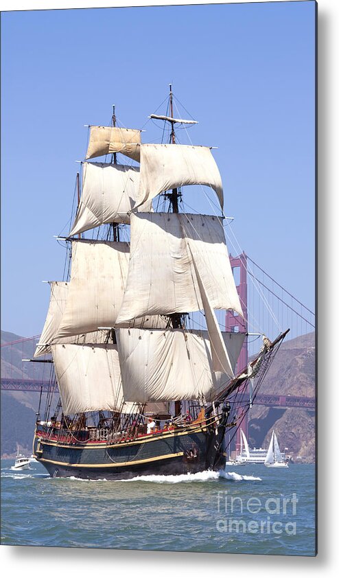 Tall Ship Metal Print featuring the photograph Bounty and the Golden Gate by Rick Pisio