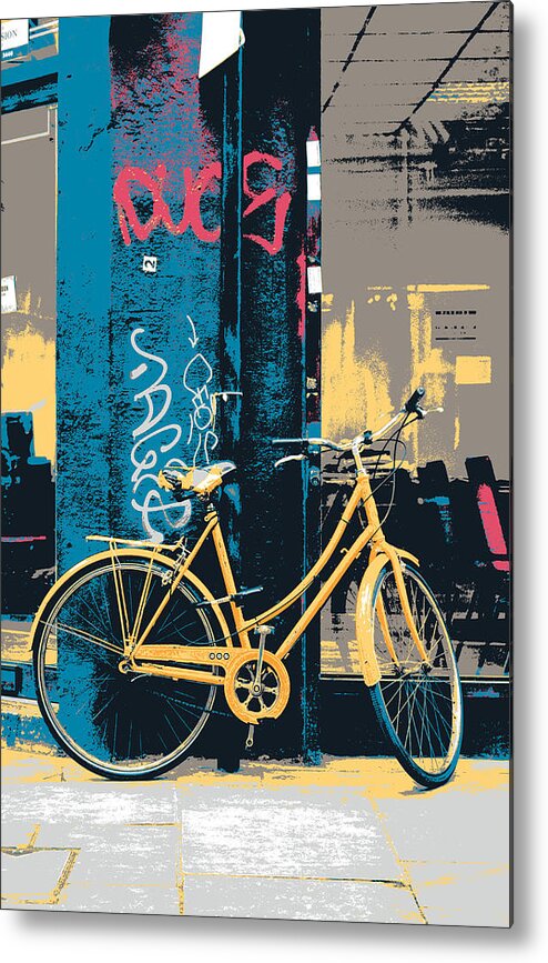 Brick Lane Metal Print featuring the mixed media Brick Lane Bicycle by Shay Culligan