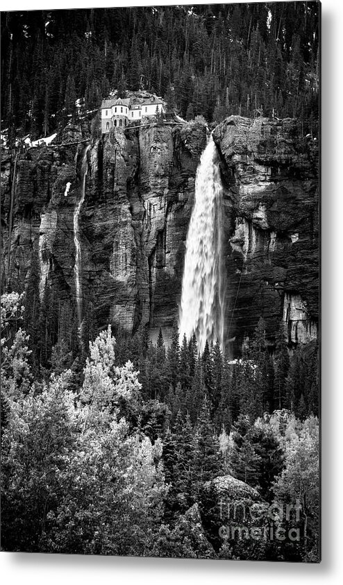 Bridal Veil Falls Metal Print featuring the photograph Bridal Veil Falls in BW by Imagery by Charly