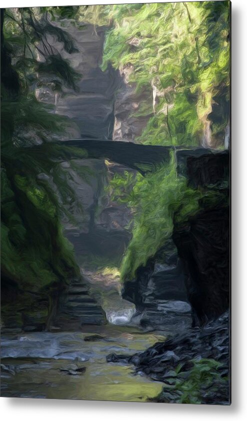 Dawn Metal Print featuring the photograph Bridge at Treman Gorge by Monroe Payne