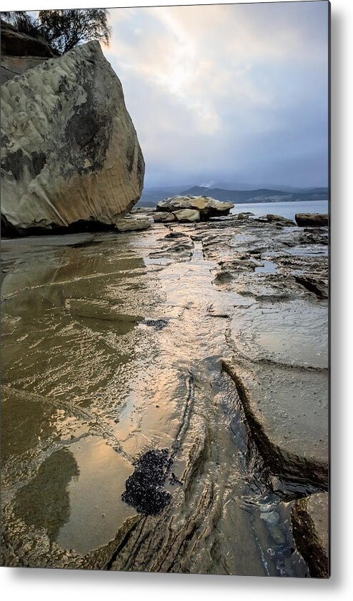  Wide Angle Rocks Ocean Beach Water Tidal Metal Print featuring the photograph Bruny Island Low Tide by Anthony Davey