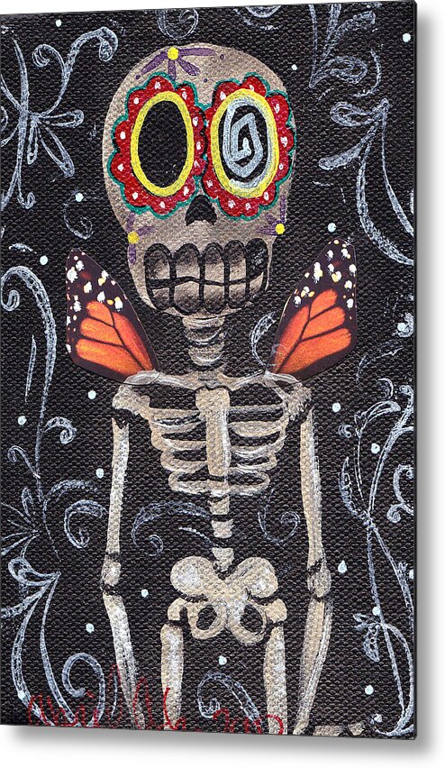 Day Of The Dead Metal Print featuring the painting Butterfly by Abril Andrade