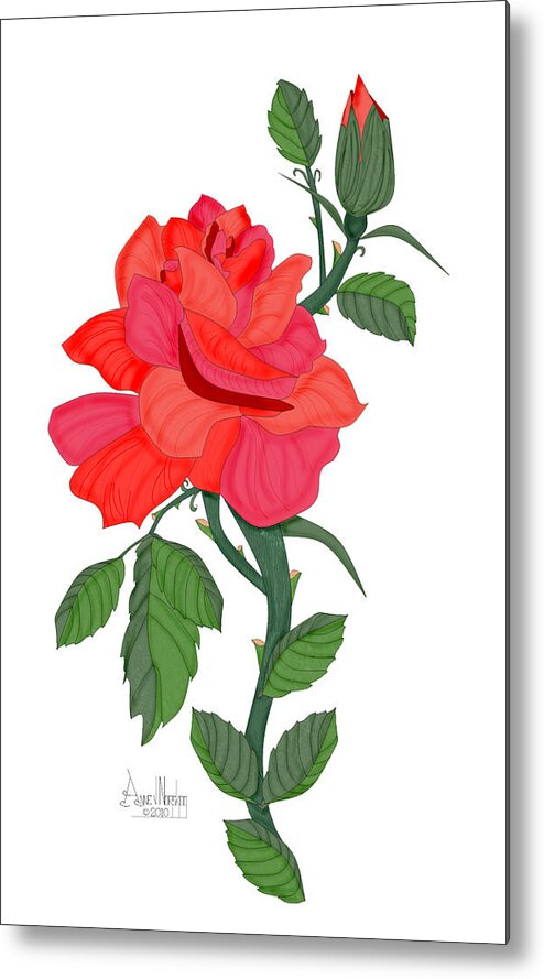 Red Rose Metal Print featuring the painting Calypso Rose by Anne Norskog