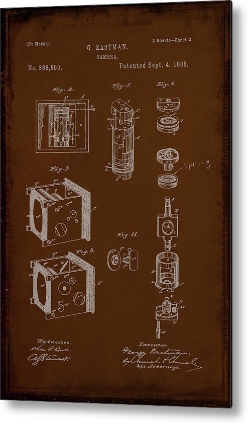 Patent Metal Print featuring the mixed media Camera Patent Drawing 2e by Brian Reaves