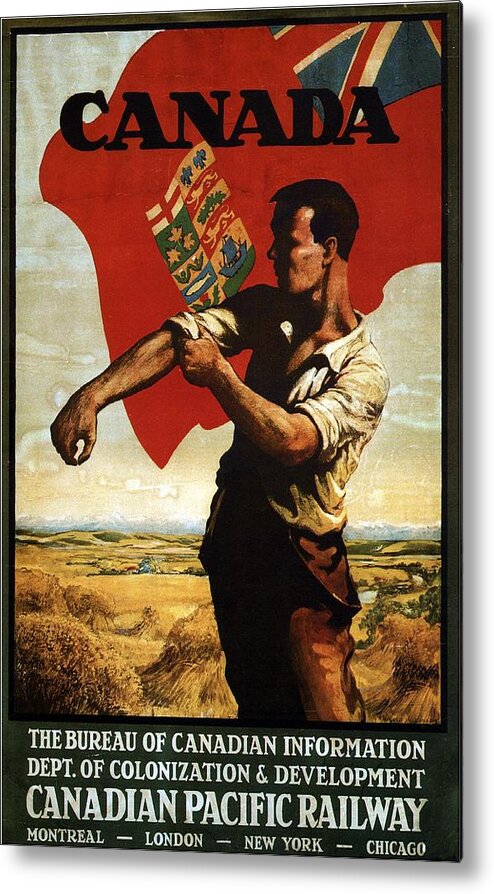 Canadian Pacific Metal Print featuring the mixed media Canada - Canadian Pacific Railway - Flag - Retro travel Poster - Vintage Poster by Studio Grafiikka