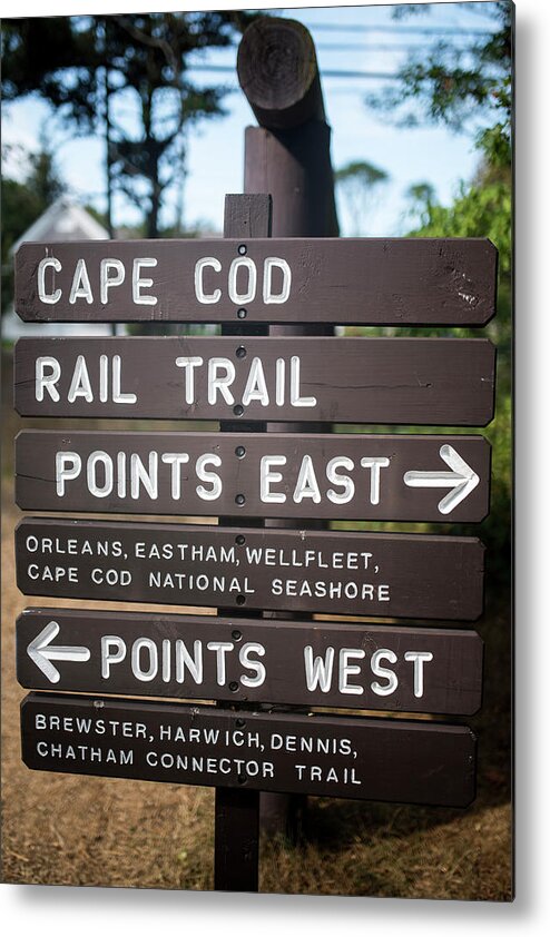 Cape Metal Print featuring the photograph Cape Cod Rail Trail Sign Eastham by Toby McGuire