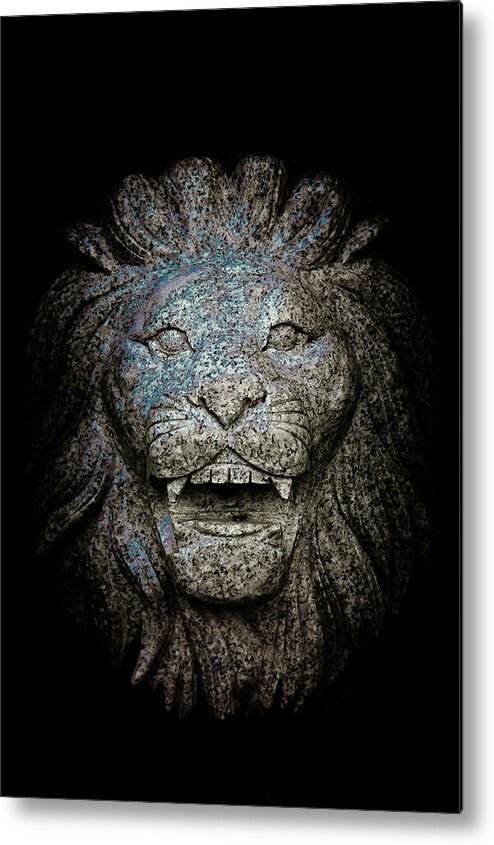 Loriental Metal Print featuring the photograph Carved Stone Lion's Head by Loriental Photography