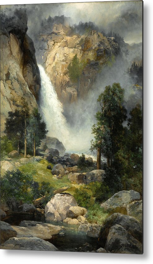 Thomas Moran Metal Print featuring the painting Cascade Falls. Yosemite by Thomas Moran