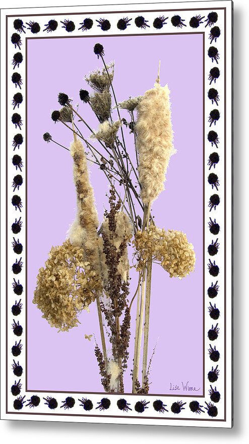 Cattails Metal Print featuring the digital art Cattails and November Flowers by Lise Winne