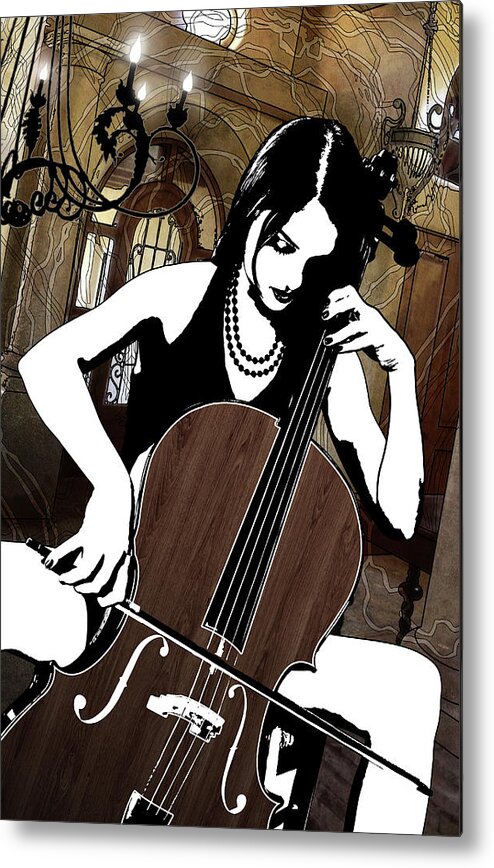 Cello Metal Print featuring the digital art Cellist by Jason Casteel