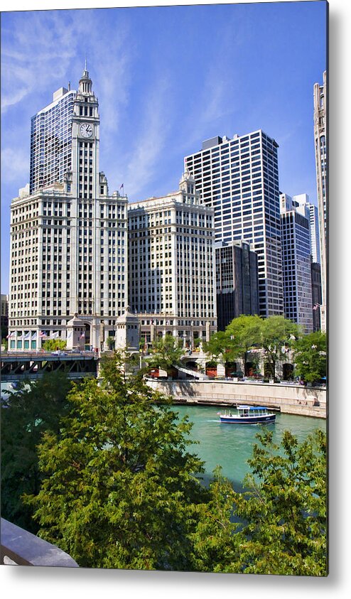 Chicago Metal Print featuring the digital art Chicago with boat by Paul Bartoszek