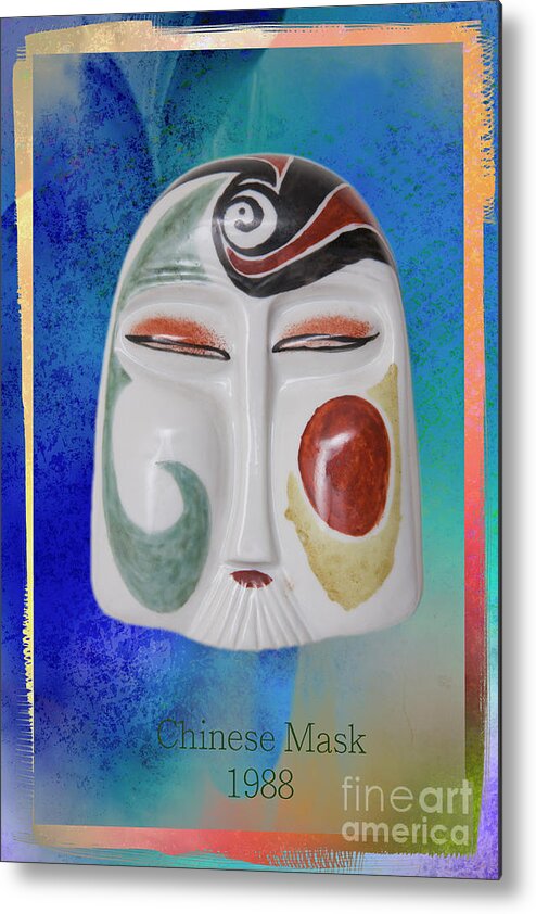 Abstract Metal Print featuring the photograph Chinese porcelain mask blue - caption by Heiko Koehrer-Wagner